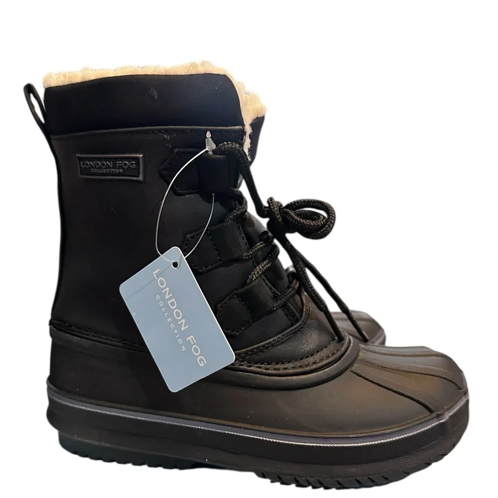 London‎ Fog Cheshire Black Faux Fur Lined Snow Boots water resistant 13M New